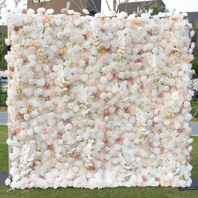 Ivory / Pink Roses flower wall
